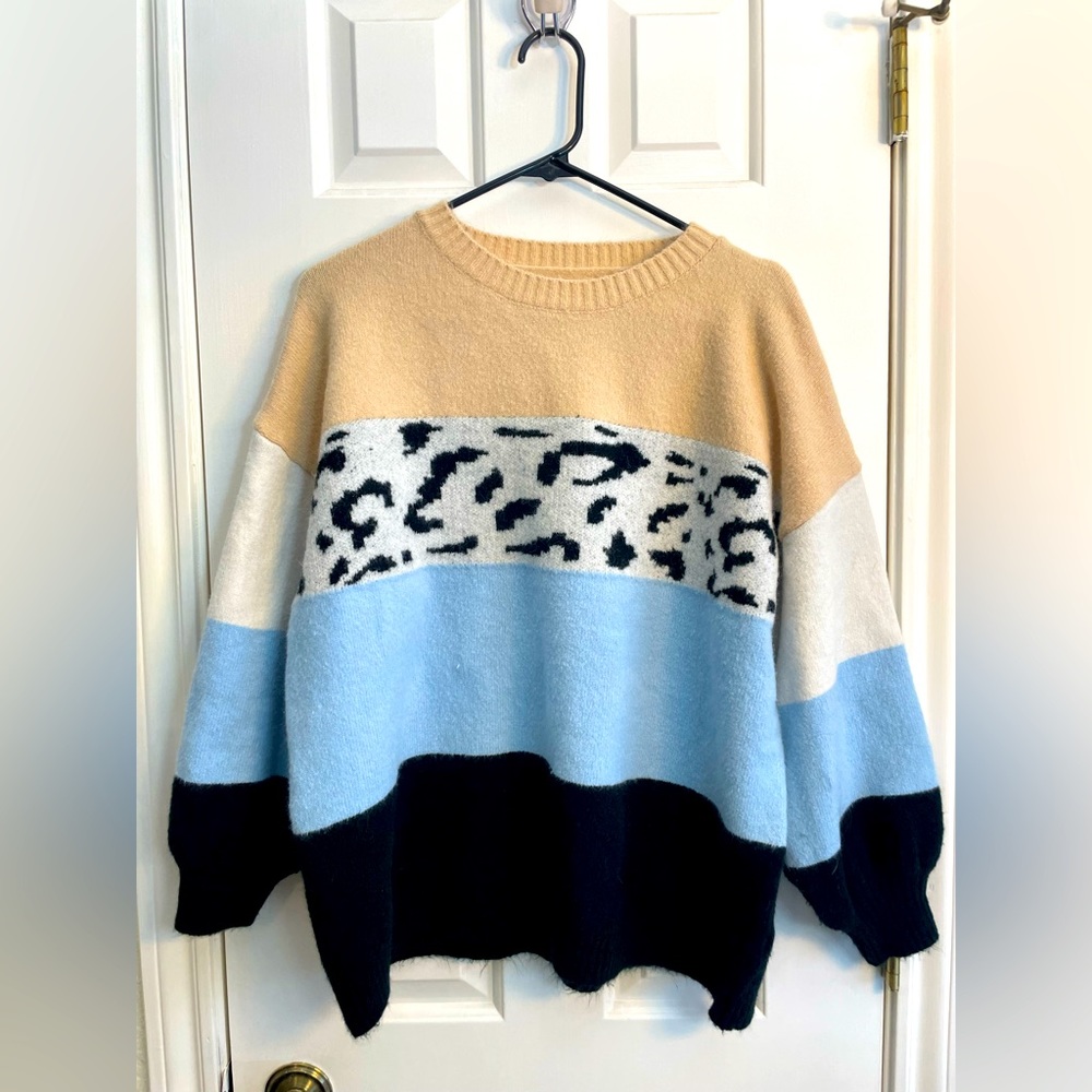 Oversized Color block leopard sweater from Pink Lily. Washed but never worn